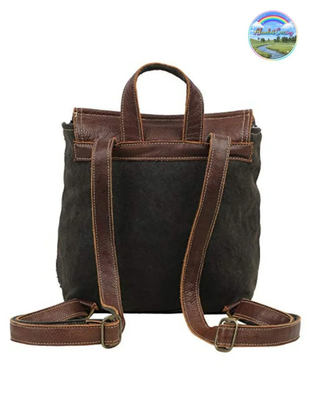 Canvas Geometric Hobo Purse with Buffalo Leather Strap